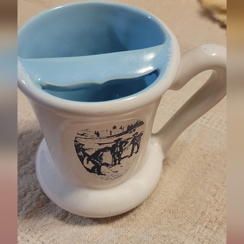 White and Blue Ceramic Mustache Saver Mug